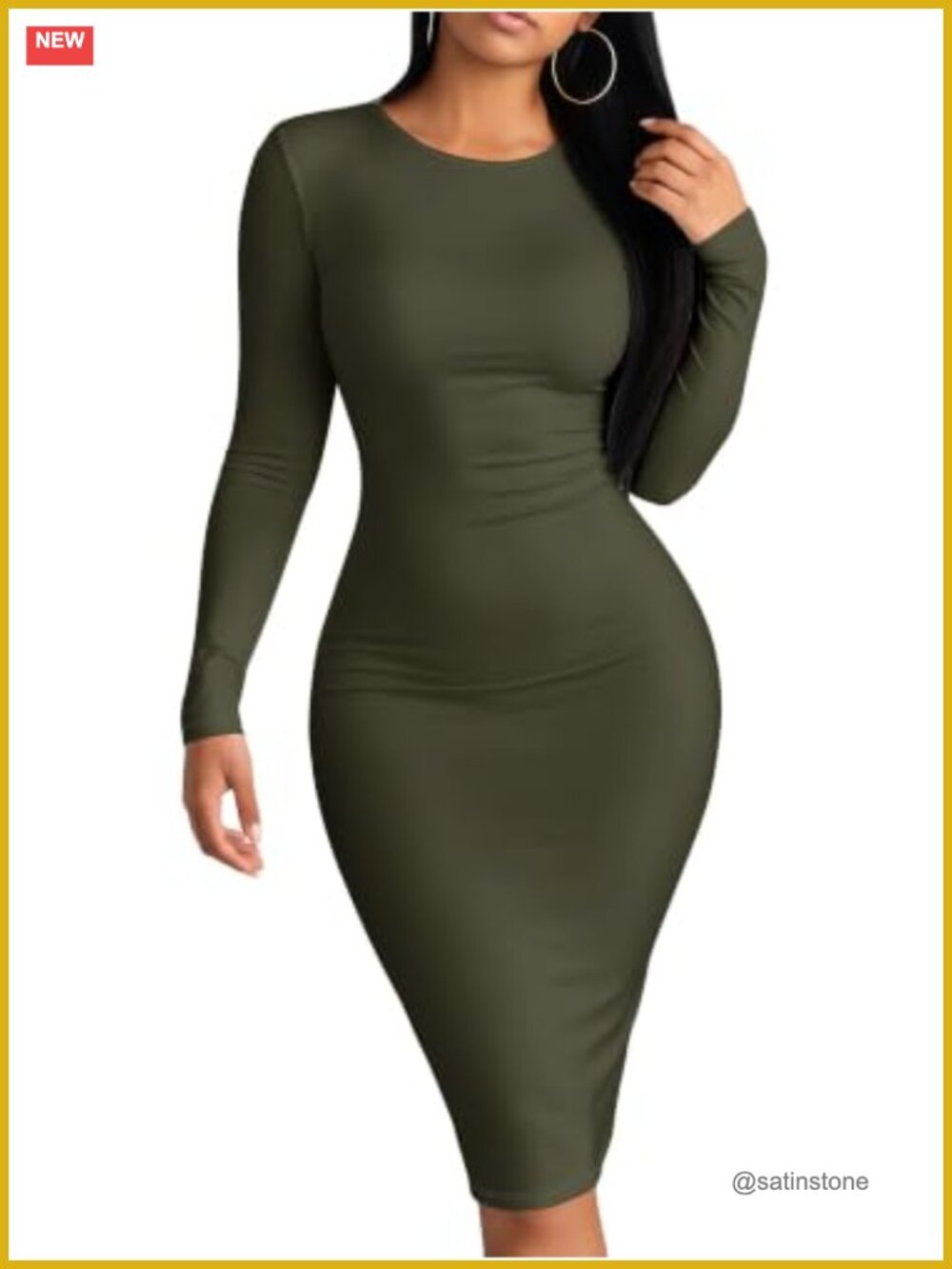 Long Sleeve Bodycon Midi Dress for Women Slim Fit Casual Fall Winter
